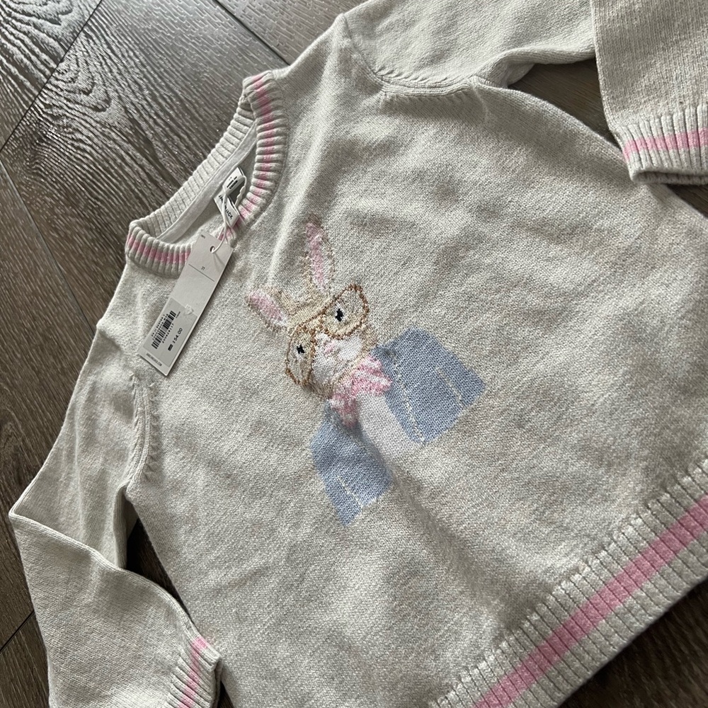 Janie and Jack Cream Sweater with Bunny Design - Picture 3 of 3